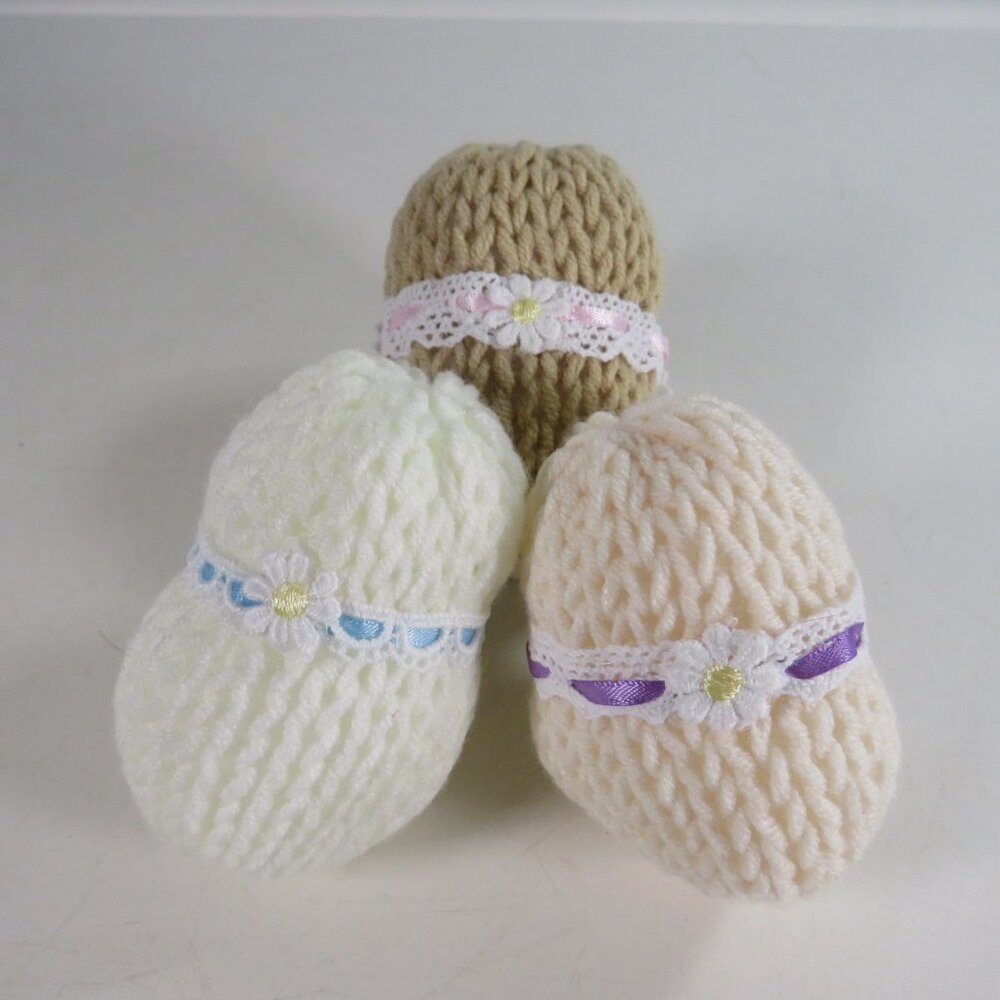 Hand Knit Easter Eggs with hand sewn accents (NO GLUE) all fabric items Lace